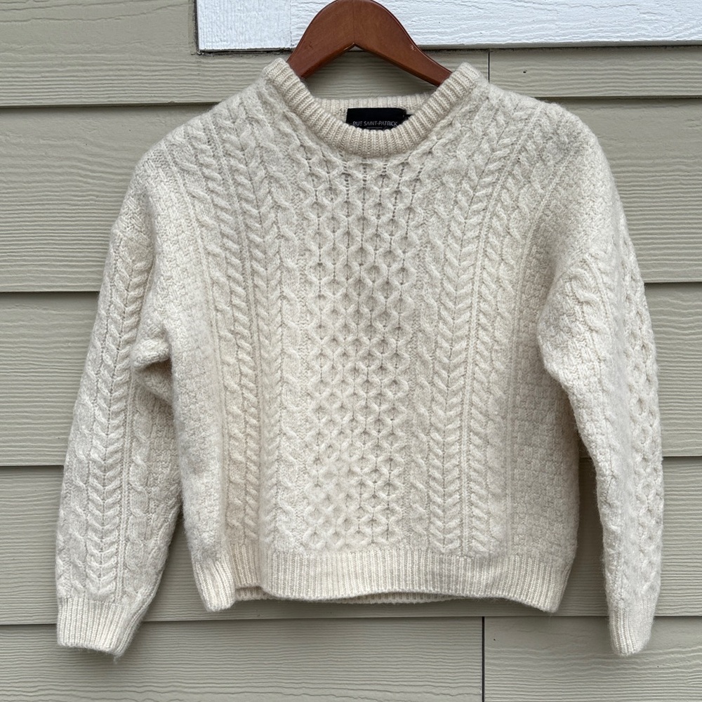 Irish Wool Winter White Cable Knit Sweater